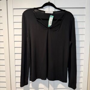 American‎ Able Black Mallia Knit Top Long Sleeve Criss cross Neck XL Womens New